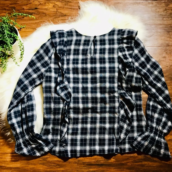 Love Notes Plaid Ruffle Flannel Blouse M - Picture 6 of 8